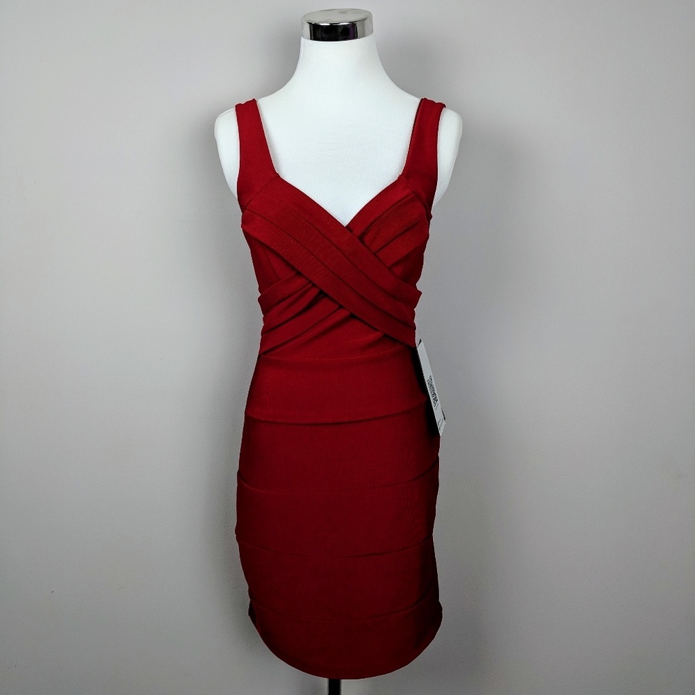 SOLD Red Bodycon Short Social Party Dress S - Picture 1 of 5